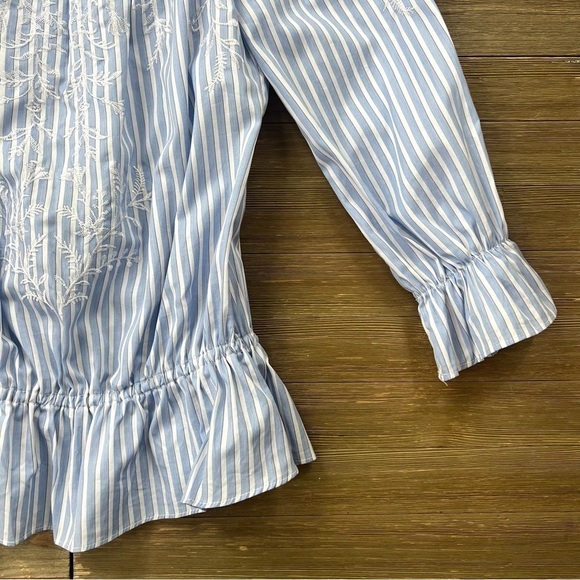 NWT WHBM Off-The-Shoulder Embroidered Stripe Cotton Top - Picture 8 of 11